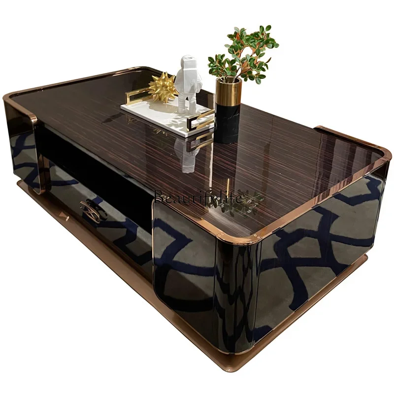 

Italian light luxury coffee table size apartment living room simple Hong Kong style solid wood tea table