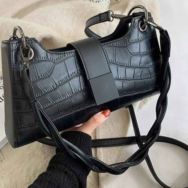 Black Crocodile Pattern Temperament Armpit Bag Women's 2026 New Autumn and Winter Shoulder Crossbody French Light Luxury Bag