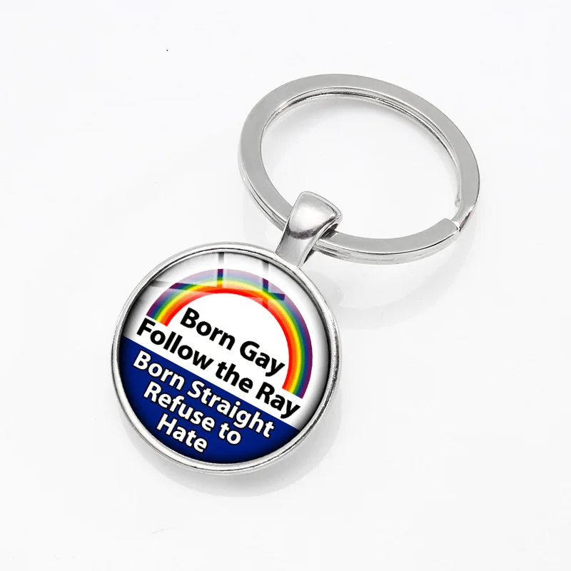 Popular Jewelry Glass Pendant Alloy Keychain Rainbow Pride Flag Homosexuality Fashion Gifts