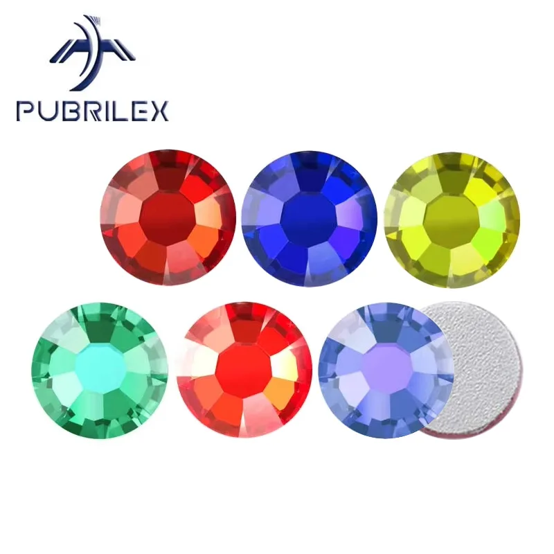 PUBRILEX Non Hotfix Rhinestones 14 Facets Flatback Glass Strass Assorted Colors Crystal for Nail Art And Clothes Decoration