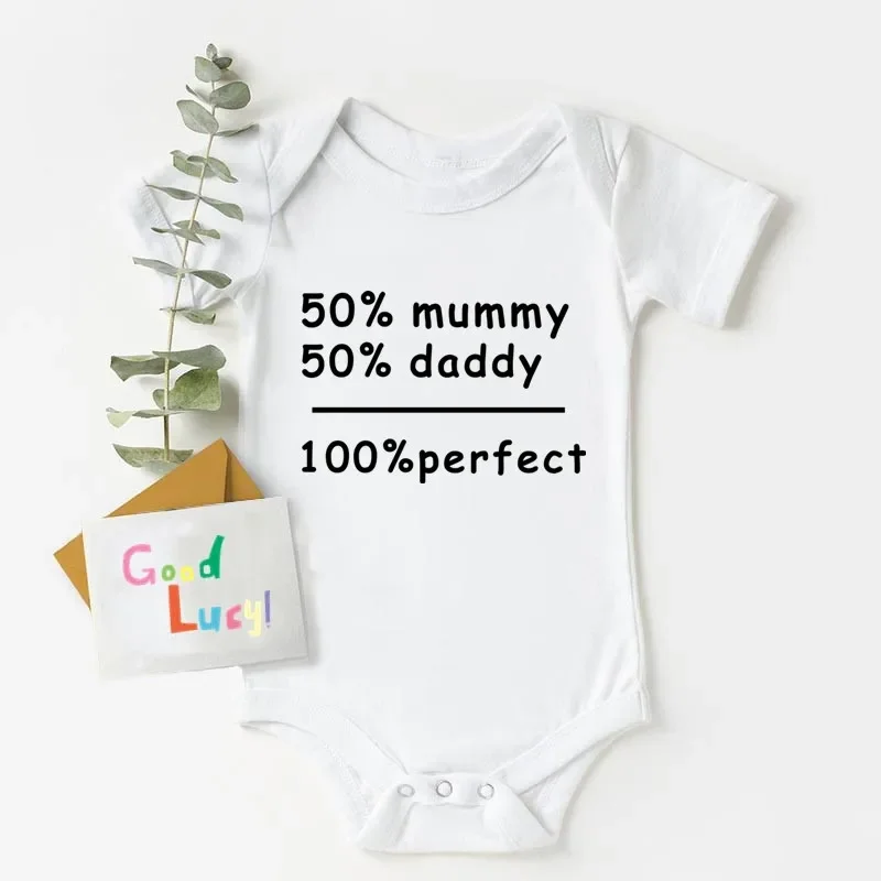 50% Mummy+50% Daddy=100% Perfect Newborn Baby Bodysuit Summer Infant Soft Romper Baby Girl Clothing Jumpsuit