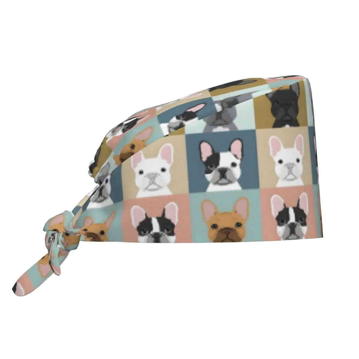 Benutzerdefinierte Peeling-Mütze mit französischer Bulldogge, chirurgische Peeling-Kappen, Unisex-Pflegehaar-Hüte, Haustier-Hundearbeit, Peeling-Mütze für Krankenhaus-Apotheke