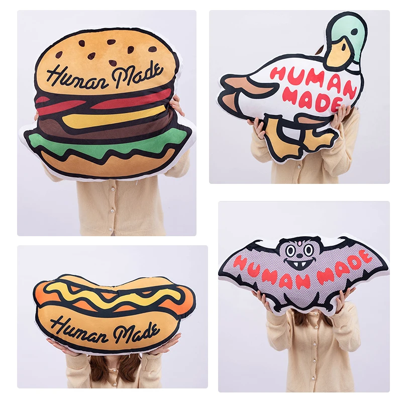 Cute Human Made Cartoon Bat Hamburger Duck Pillow Stuffed Animals Food Throw Pillow Cushion  Home Decoration Kids Toys