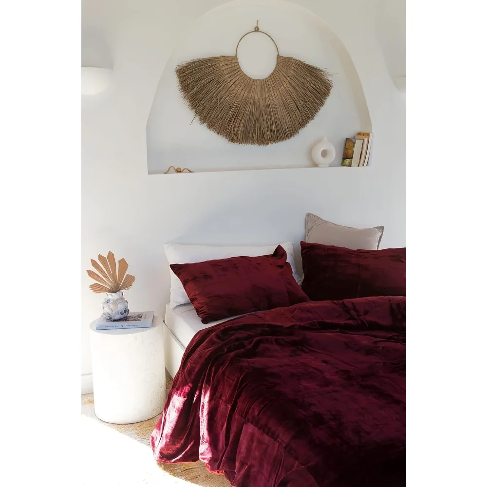 مجموعة غطاء لحاف بوهو مخملي رايون فاخر بلون سادة مقاس مزدوج مريح للغاية (68 ×90)