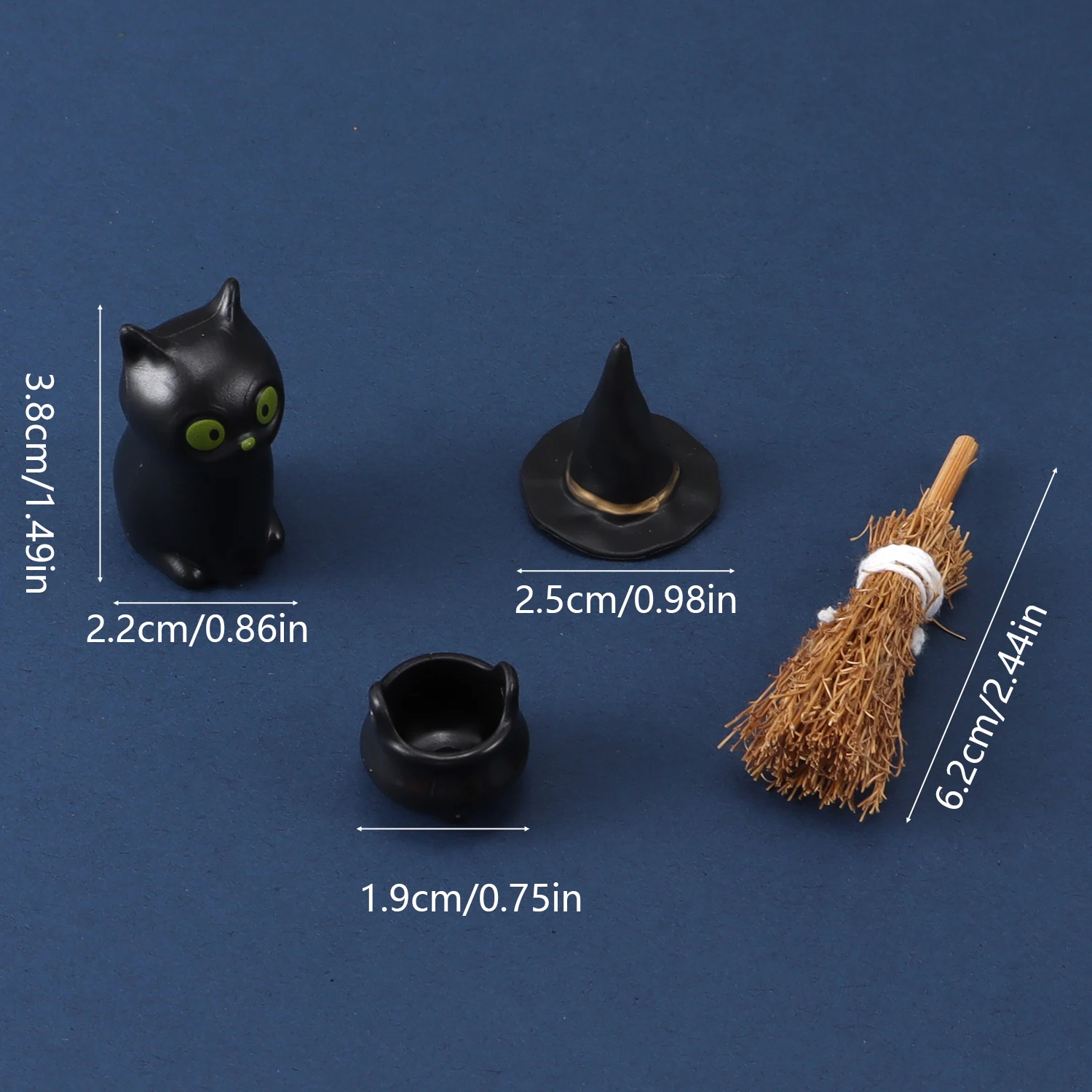 Halloween Party Charms Kit Wohnkultur Haus Miniaturen für Handwerk Zubehör Gläser Skelett Kopf Besen schwarze Katze Fledermaus kleines Spielzeug – Detail 5
