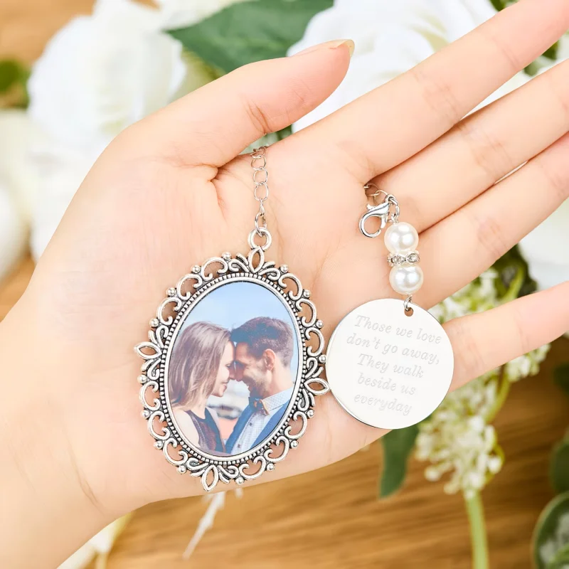 Custom photo bouquet pendant, wedding keepsake, bridal bouquet pendant, personalised wedding bouquet pendant