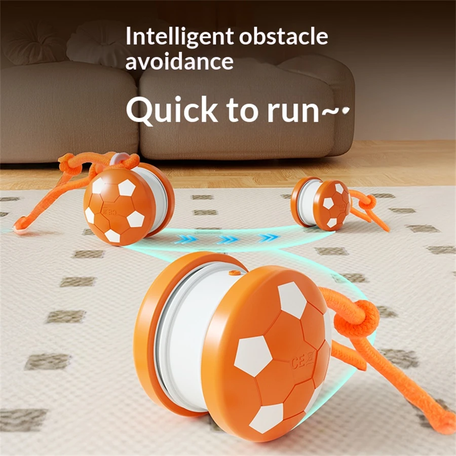Smart Interactive Dogs Toy Balls Pets Dual-Wheel Spinning Electric Ball USB Rechargeable Soccer-Shaped Cat Toys With Tail String view 2