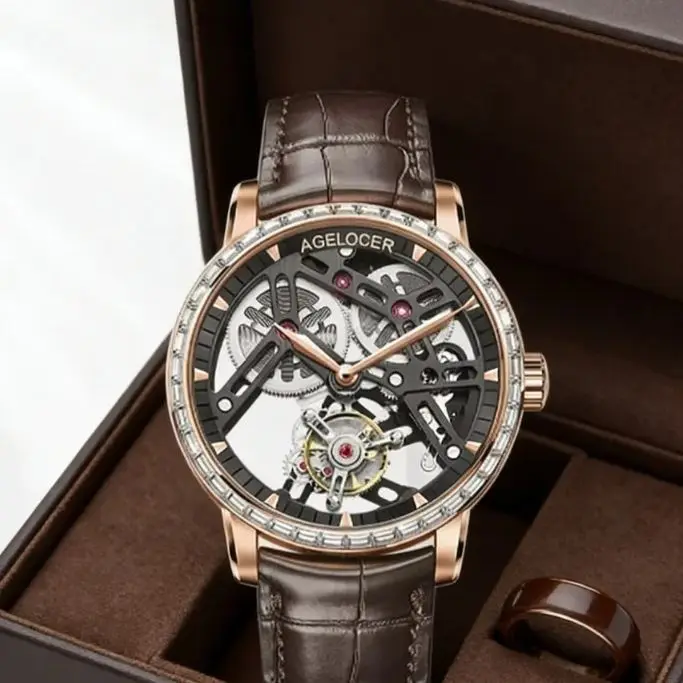 

Customized Limited Edition Tourbillon Men's High-end Business Mechanical Watch Set with Diamonds for Boyfriend's Birthday