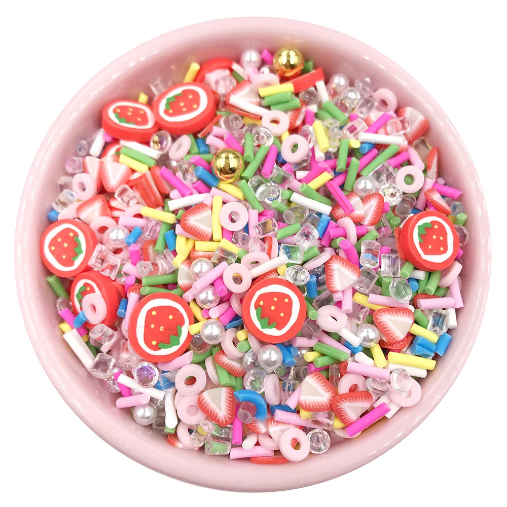 50g/lot Cute Slime Kit Polymer Clay Supplies DIY Strawberry Heart Mix Sprinkles Filler Decor Accessories For Fluffy Cloud Clear