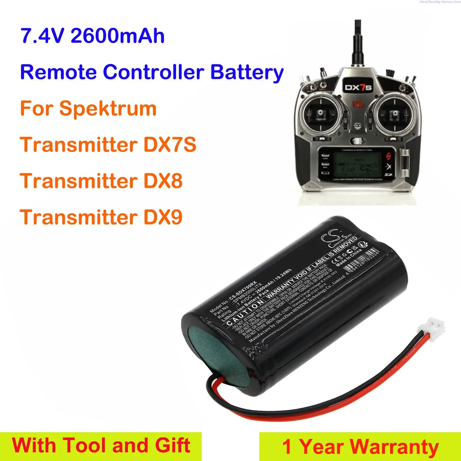 Cameron Sino 2600mAh batteria per telecomando SPMB2000LITX per trasmettitore Spektrum DX7S, DX8, DX9 + strumento e regali