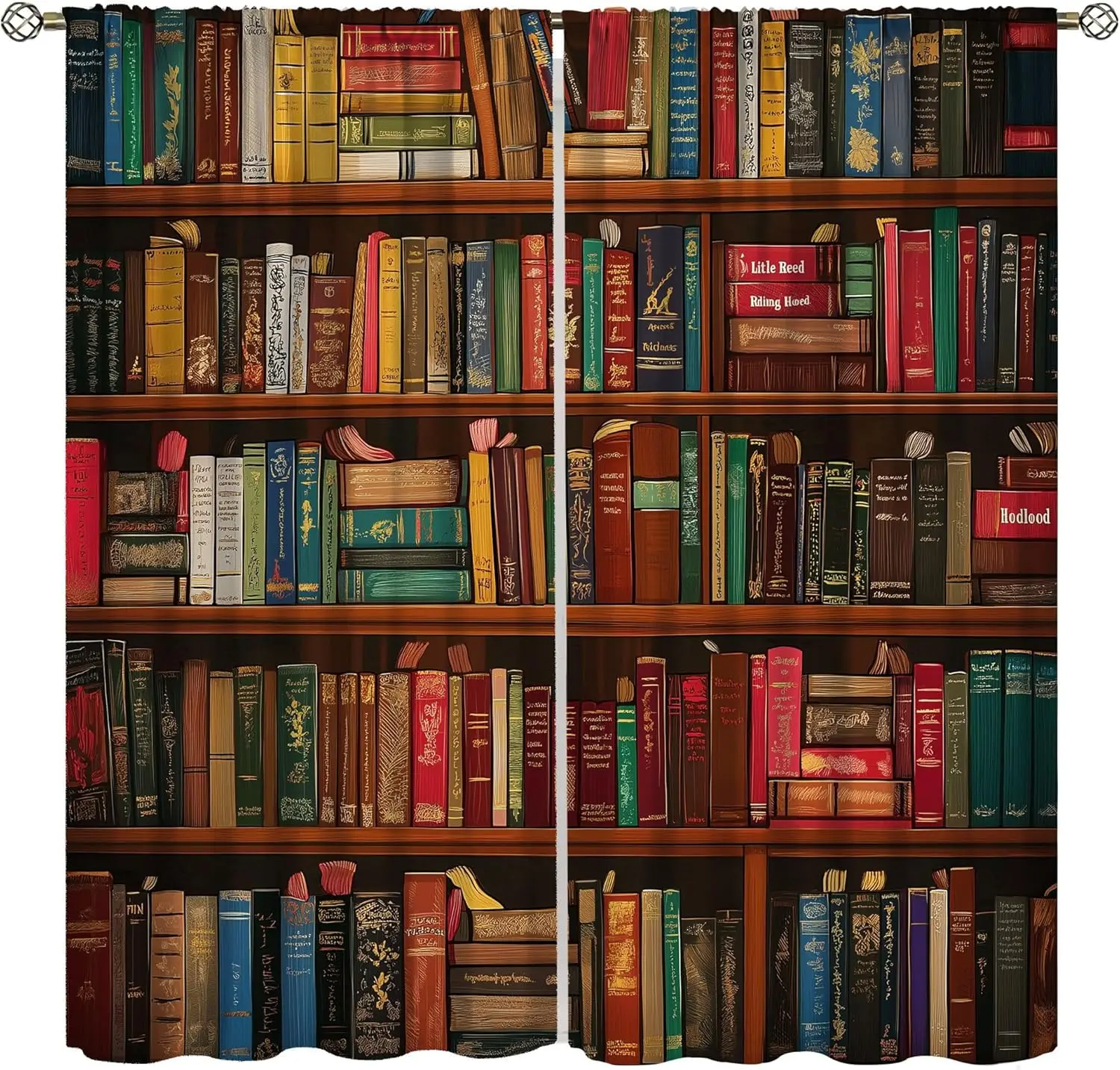 Library Bookshelf Curtains for Kids Vintage Educational Bookcase Rural Art Learning and Education Knowledge Print Windows