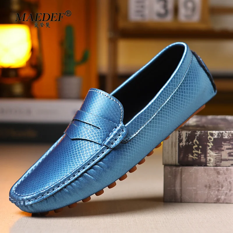 Fashion Men Leather Casual Shoes Soft Lightweight Breathable Slip-on Mens Driving Shoes Comfortable Loafers Moccasins for Summer
