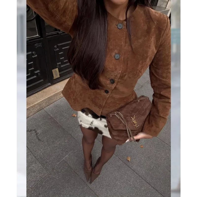 

CharmChant Suede Jackets for Woman Fall 2025 New in Female Bomber Elegant Fashion Casual Long Sleeve Classic Coats Top Oute