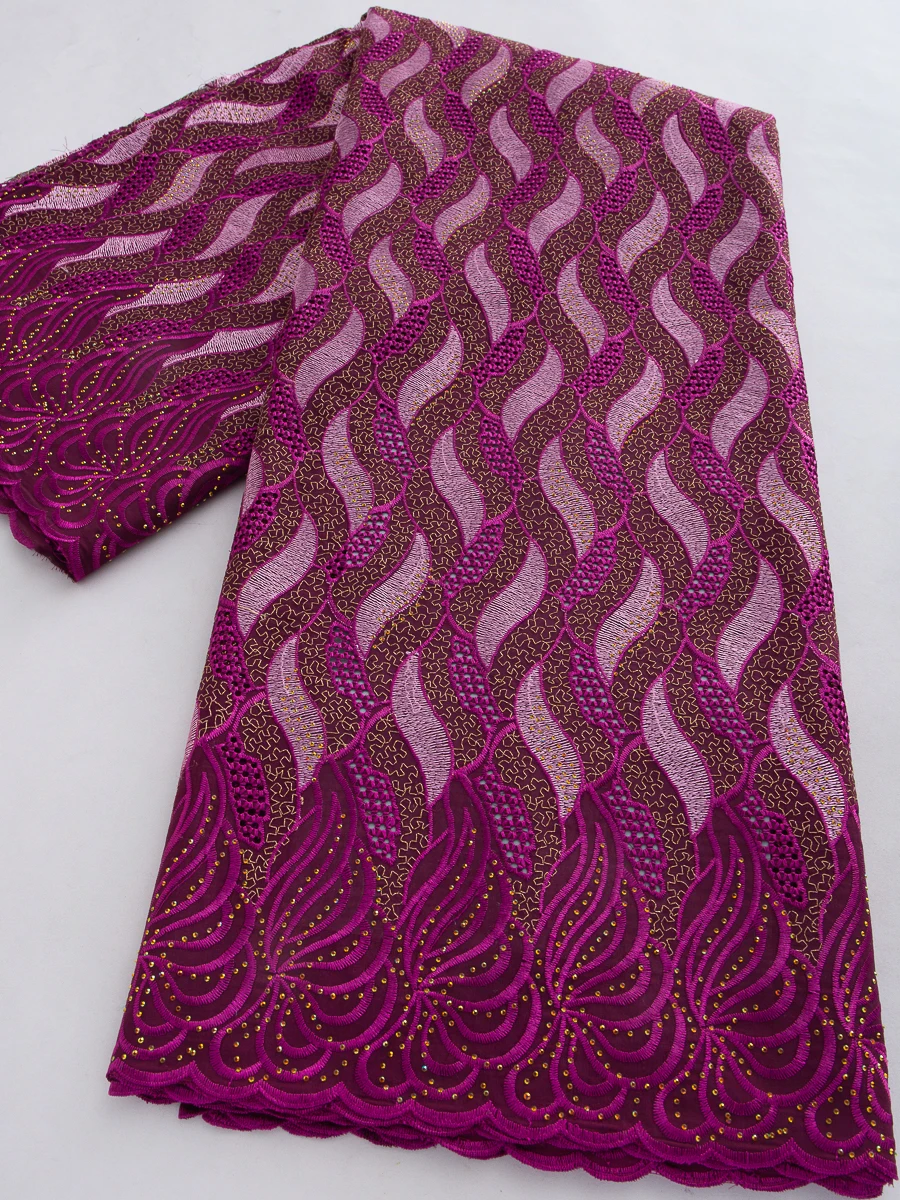 

2026 Newest African Cotton Lace Fabric Nigerian Lace Fabric with Stones For Women Evening Party Dresses Embroidered,5Yards 4804