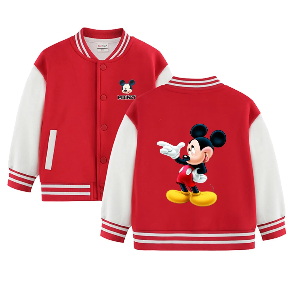 New Disney Kids Spring Mickey Mouse Jacket Minnie Cartoon Print for Boys and Girls 2-12 Years Old Baseball Uniform Casual Coat