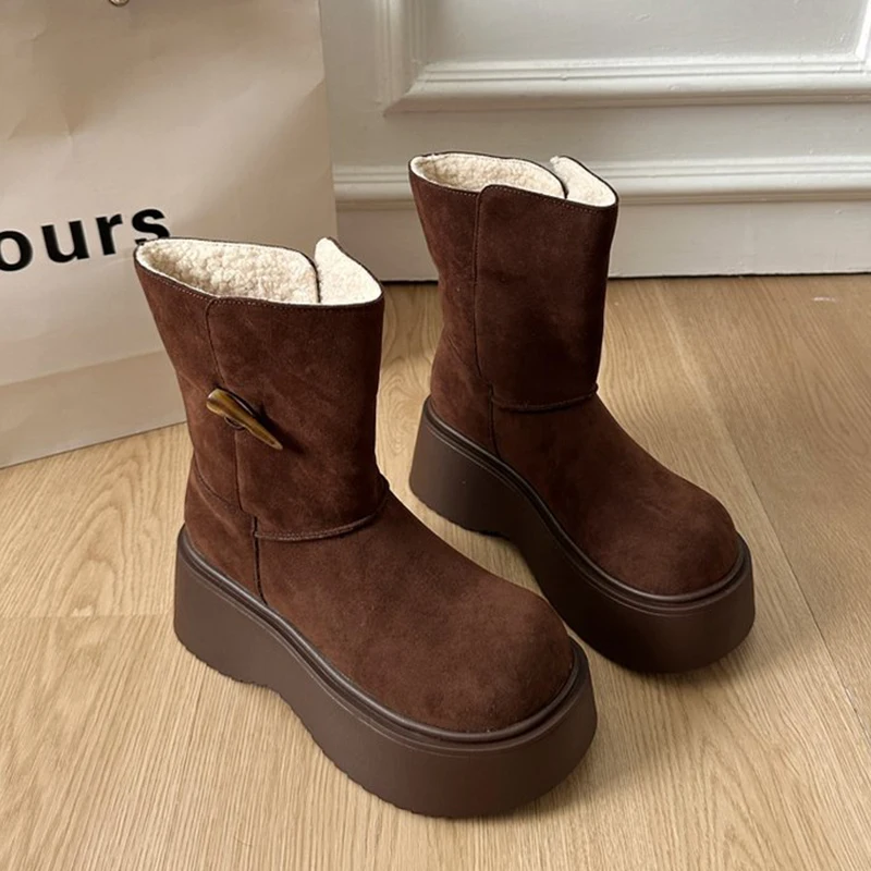 

Женские ботинки на меху на платформе, модная обувь на плоской подошве, зимние спортивные короткие плюшевые кроссовки, трендовые прогулочные ботинки челси 2024, повседневные ботинки Botas Lady