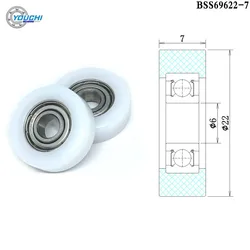 5pcs 6x22x7 mm POM Coated Rollers With Bearing BS69622-7 6mm Bore 22mm Diameter Nylon Flat Guide Pulleys Mini Drawer Wheels