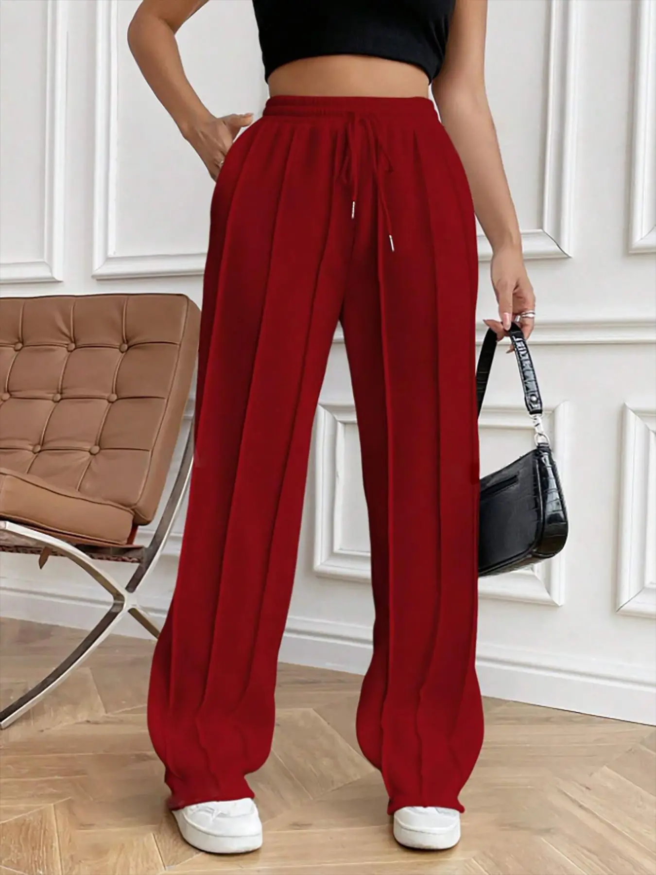 Pantalones de chándal informales de moda para mujer europea y americana con cordón, rayas verticales, pantalones deportivos de pierna recta para