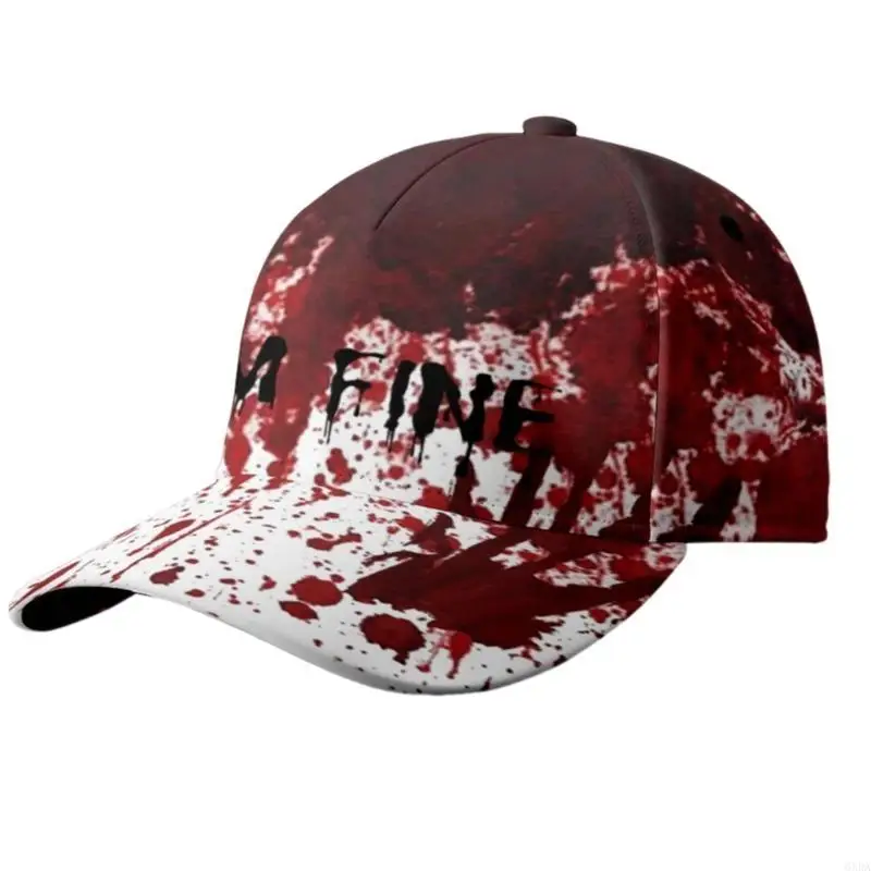 Halloween Horror Caps with Blood Printed Men Women Long Brim Party Baseball Hat 6XDA