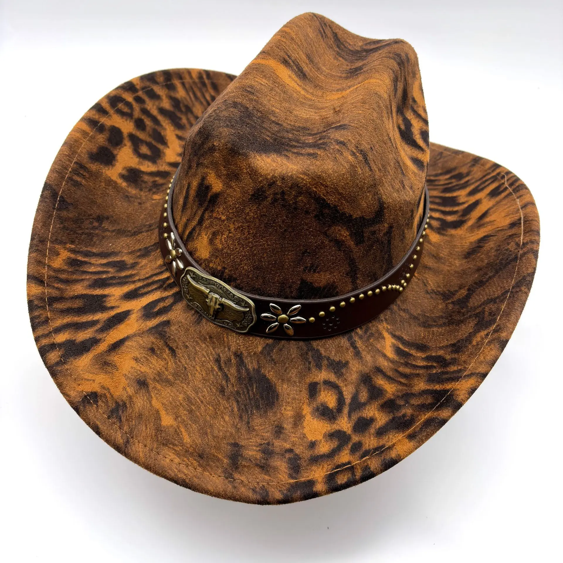 Vintage Faux Leather Crackle Felt Cowboy Hat for Men and Women Tibetan Style Retro Western Cap