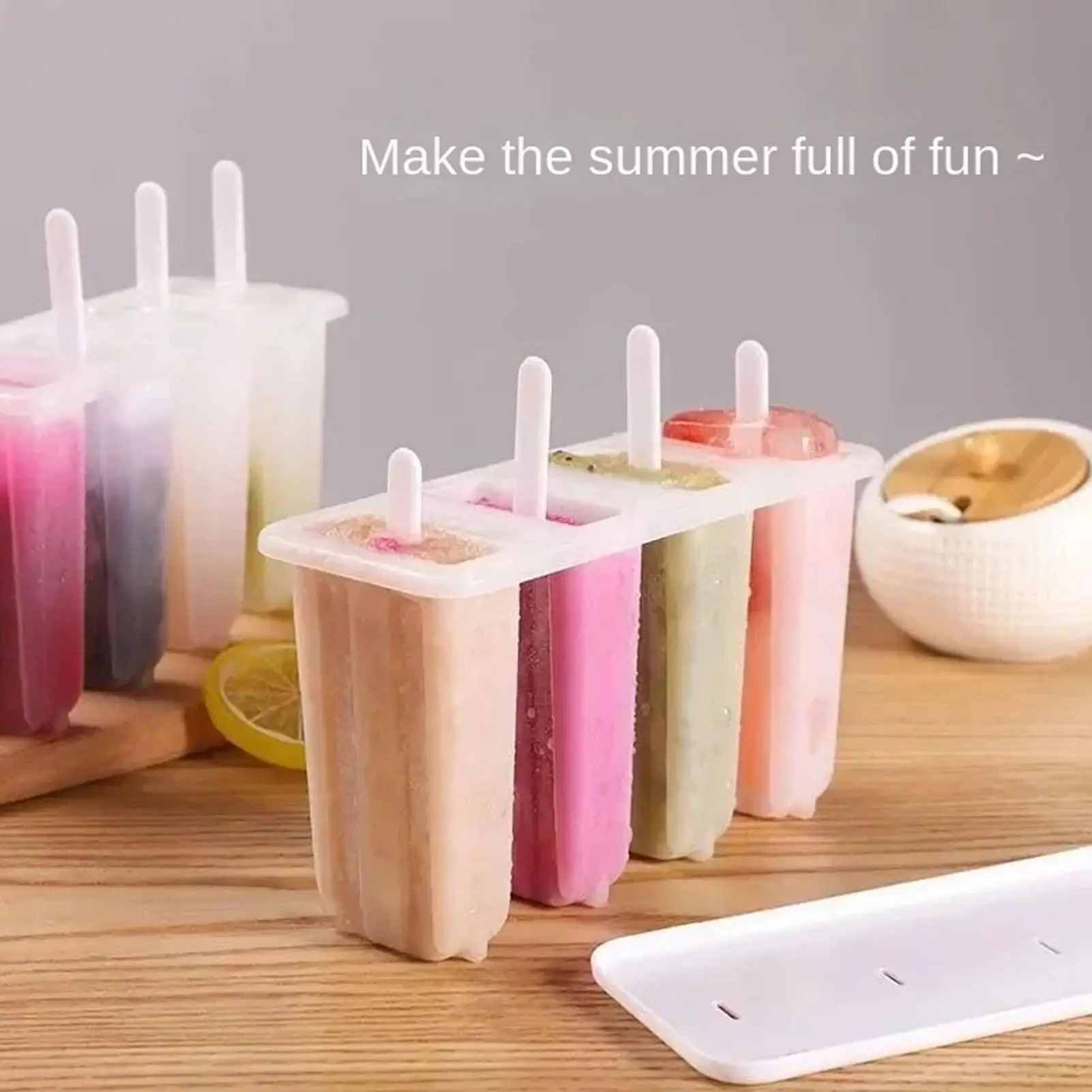 Ice Bar Mold 4-Cavity Reusable Maker Tools Ice Pop Maker for Chocolate Candy Fruit Yogurt Gelatina Dessert Cake Cookie Camping