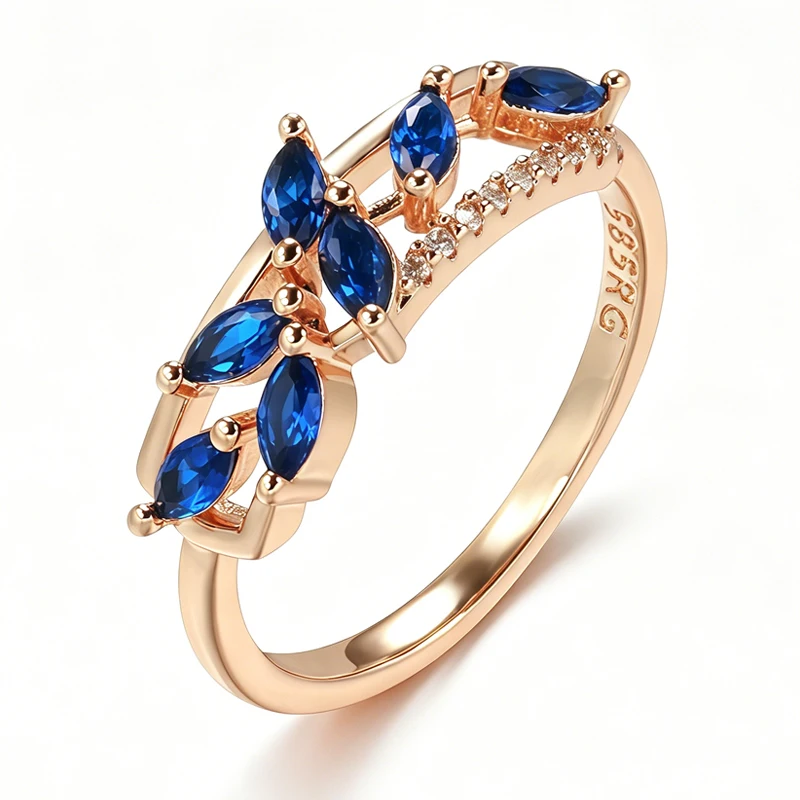 Kinel Hot Blue Natural Zircon Ring for Women Trendy 585 Rose Gold Leaf Ring Romantic Vintage Wedding Jewelry Fashion 2026