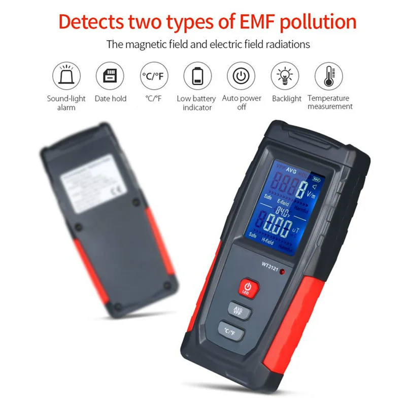 AAAEL-2X EMF mètre USB Rechargeable, détecteur de rayonnement pour champ électromagnétique et température précises pour les appareils ménagers