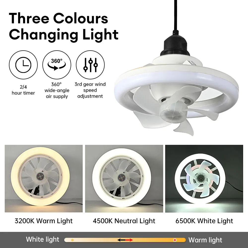 48W Ceiling Fan with E27 Base LED Lamp Ceilling Fan Light with Remote Control 3 Speed Dimmable RGB Fan for Bedroom Living Room