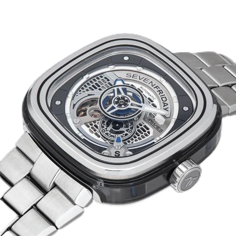 SEVENFRIDAY PS series fully automatic hollow mechanical watch square mechanical watch PS1/01M steel belt luxury sevenfriday