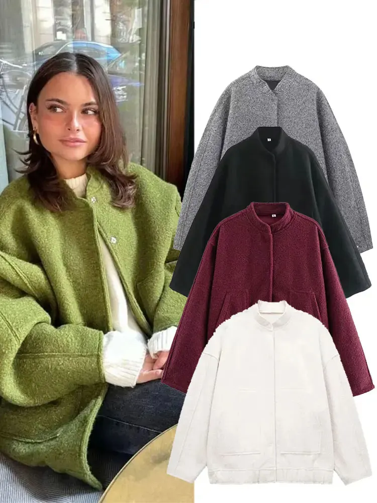 

HH 2025 Women's Winter Street Jacket Solid Color Pocket Single-Breasted Jacket Women's Versatile Casual Jacket Cardigan Top