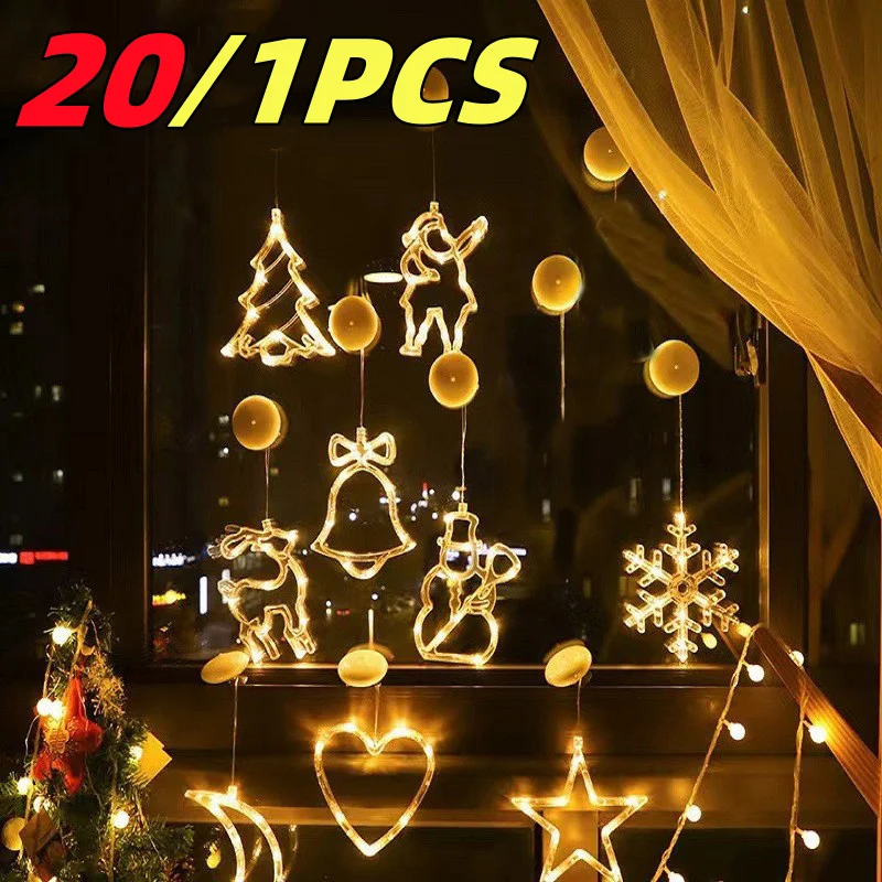 Christmas LED Light Snowflake Santa Hanging Sucker Lamp Window Ornaments Decoration for Home Xmas Navidad 2023 New Year Decor