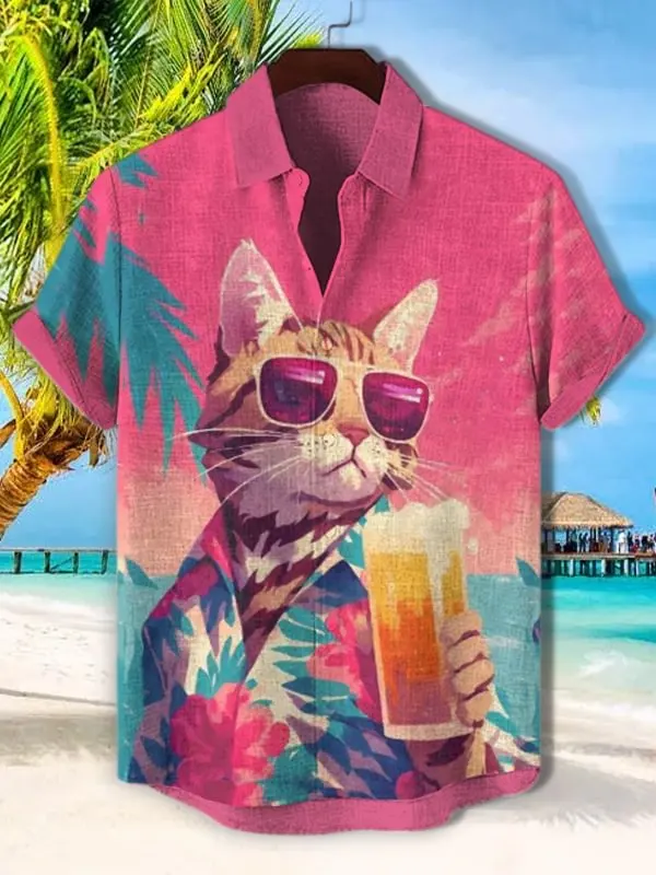 

Забавные мужские рубашки с изображением кота, пива, гавайские рубашки с 3D принтом, летние мужские и женские блузки с короткими рукавами, повседневный топ для отпуска, пляжа Y2k