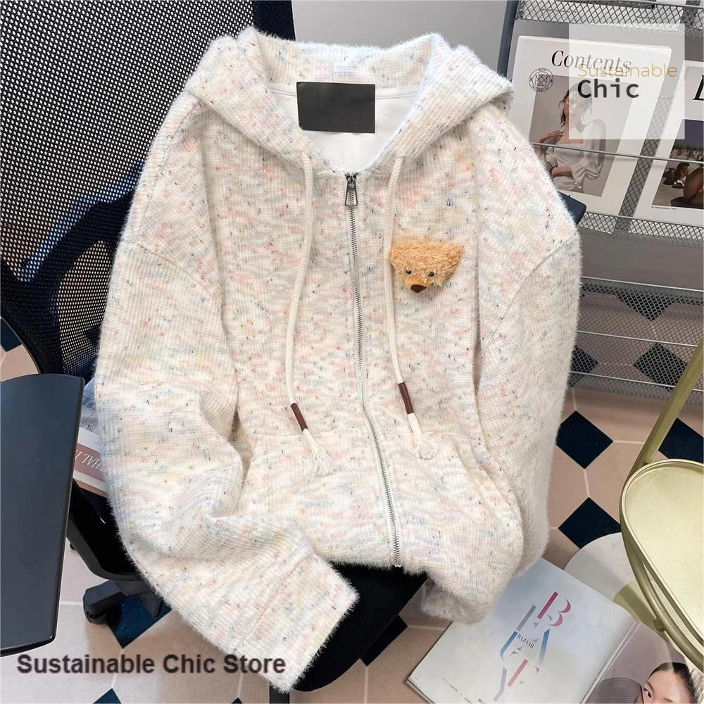 

Korean version of the coat Joker loose soft waxy casual hooded cardigan women's autumn and winter new fashion padded sweater.
