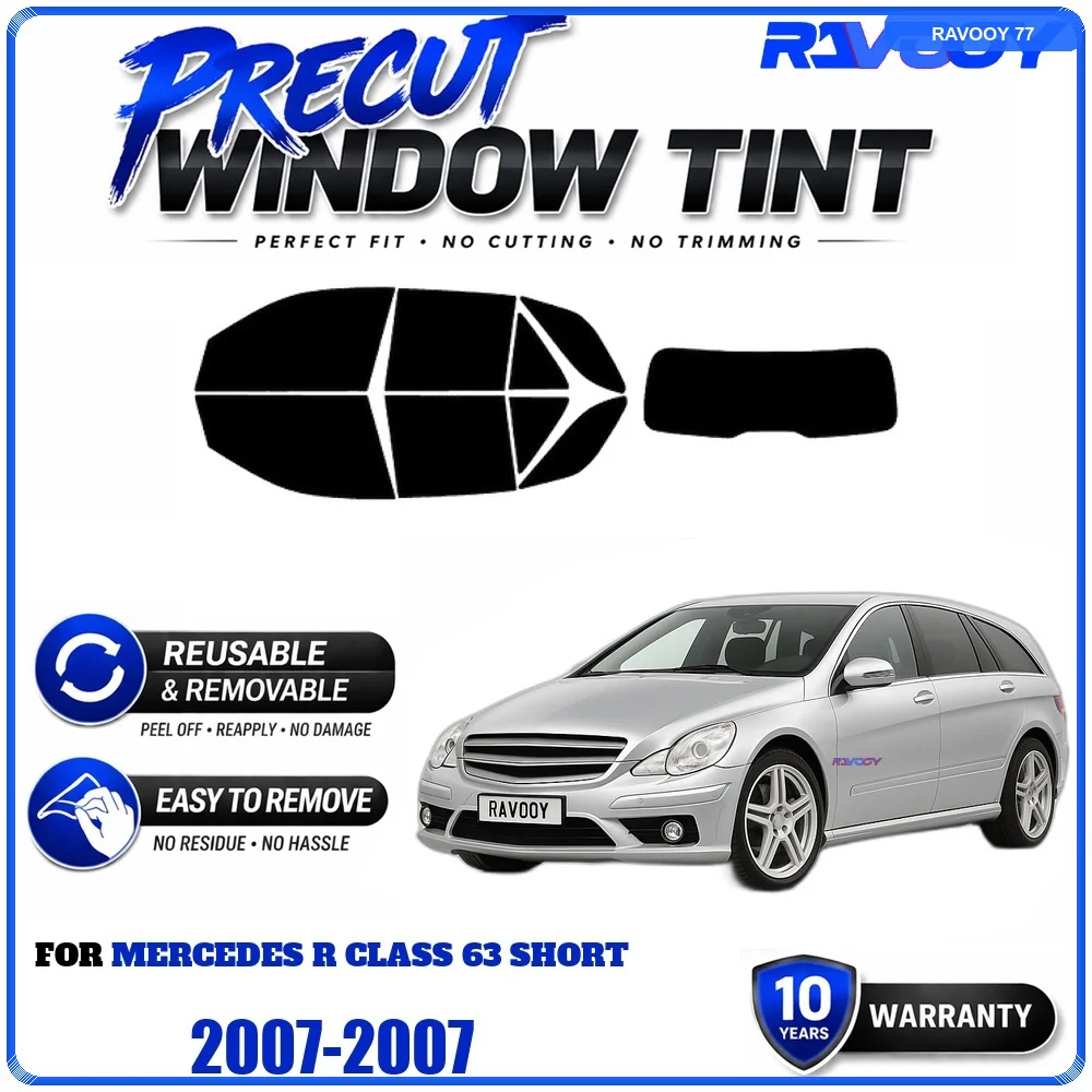 RAVOOY Precut Window Tint, Reusable Removable EPU Film, Custom Fit for Mercedes R Class 63 Short 2007, UV Heat Protection