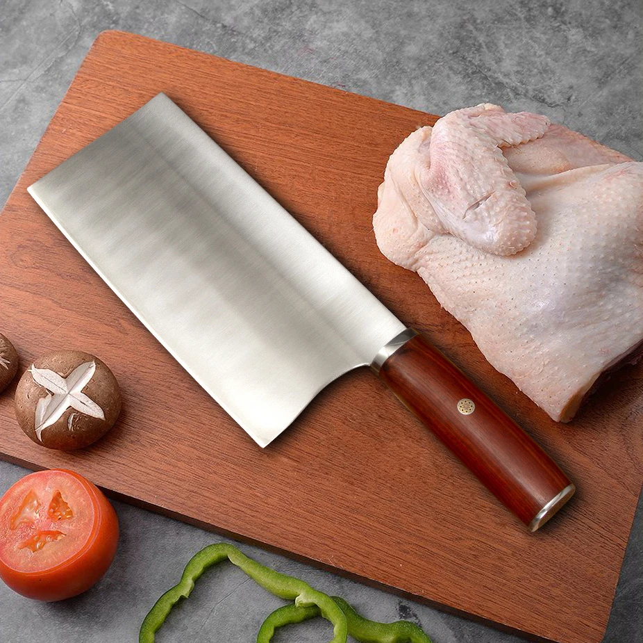 8 Inch Chopper Knife 3-layers Clad Steel 10Cr15Mov Blade Wood Handle Chef Slicing Cleaver Kitchen Knife Meat And Poultry Tools