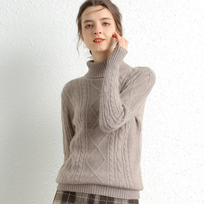 

100% Merino Wool Cashmere Sweater Women Winter Warm Turtleneck Long Sleeve Ladies Pullover knitted Autumn Jumper Vintage Sweater