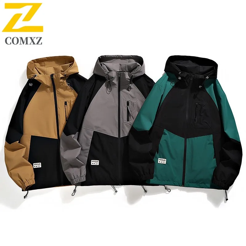 

COMXZ Men Rider Jacket Multi Pocket Outdoor Waterproof Adventure Cycling Lightweight Windbreaker Coat Color Blocking Jacket