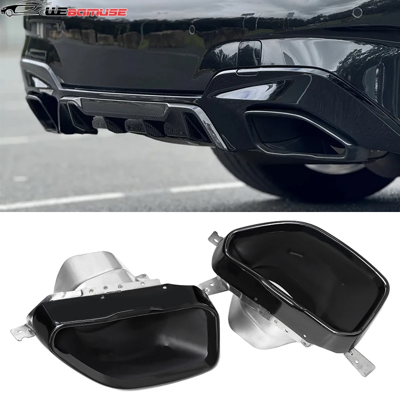 لسيارات BMW 3 Series G20 G21 M340i 2019 إلى 2024 حقيقية سيارة العادم مربع ميناء أسود العادم الخمار فوهة #1