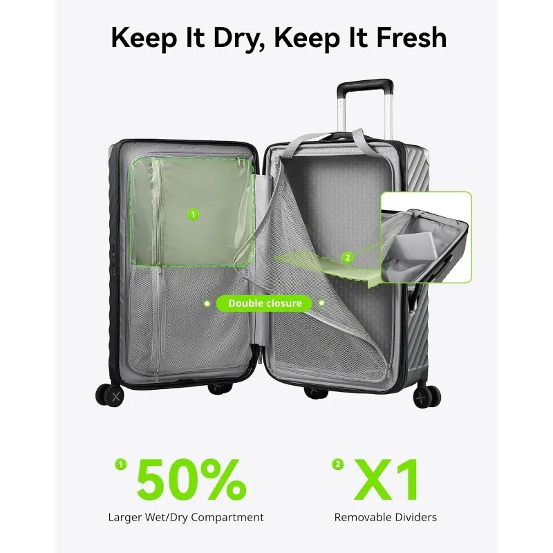 26-дюймовый багажник с вращающимися колесами, глубокой вместительностью и расширяемой конструкцией, амортизирующими колесами