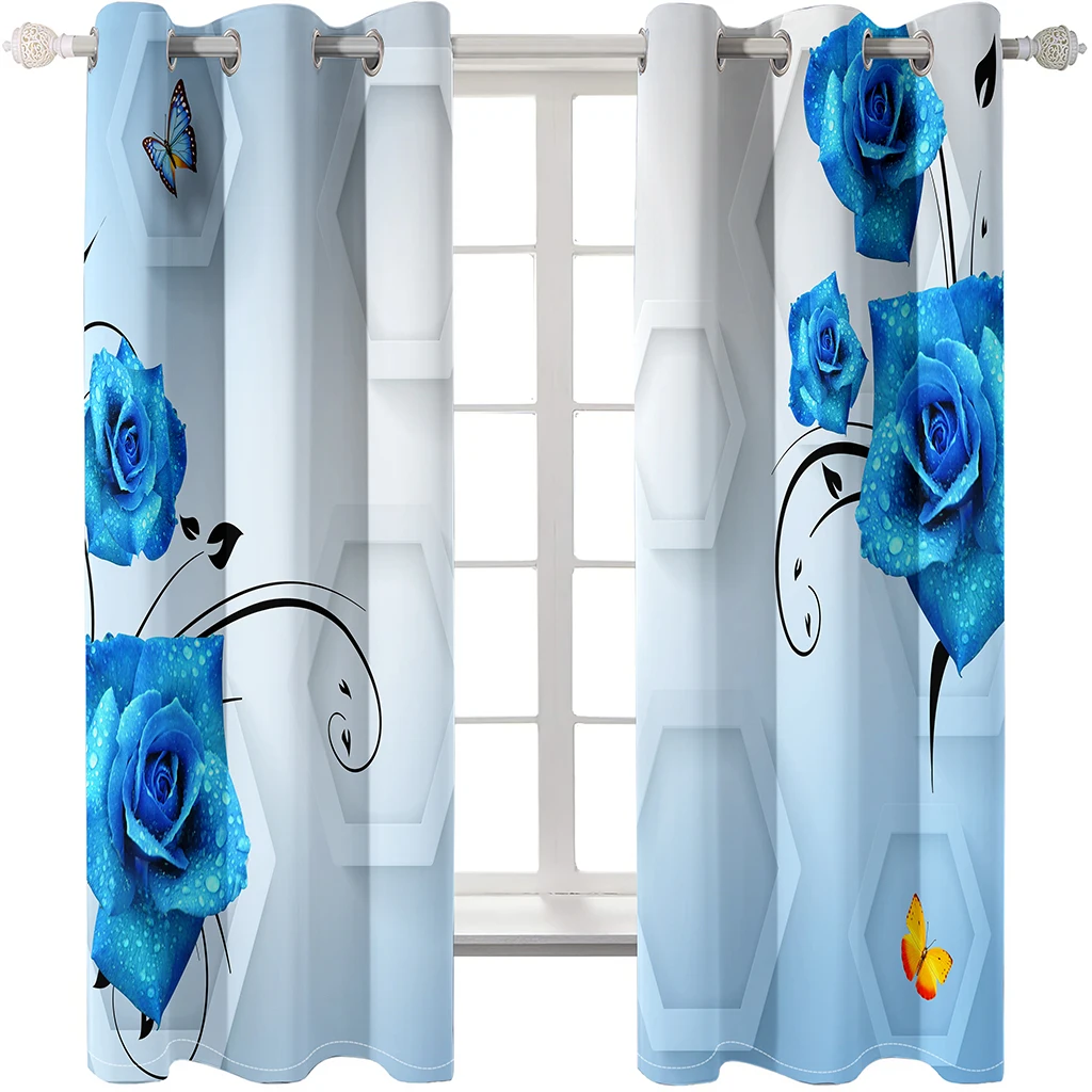 Beautiful Photo Fashion Customized 3D Curtains High quality custom 3d curtain fabric blue rose curtains