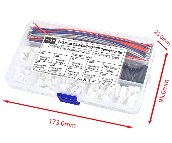ชุดขั้วต่อแบบตรงพร้อมปลอกพลาสติก PH2.0MM ระยะห่าง 2345678910P พร้อมสายไฟ 165MM 10 สี