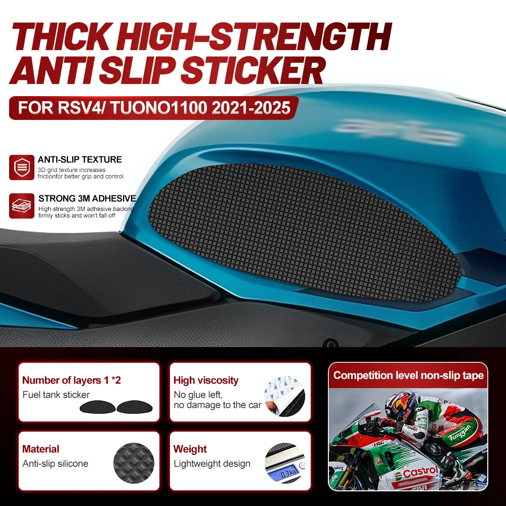 

Motorcycle Sticker For APRILIA RSV4 2021-2025Rubber Motorcycle Tank Protector Anti Slip Sticker Guard Fuel Tank Protector Guard