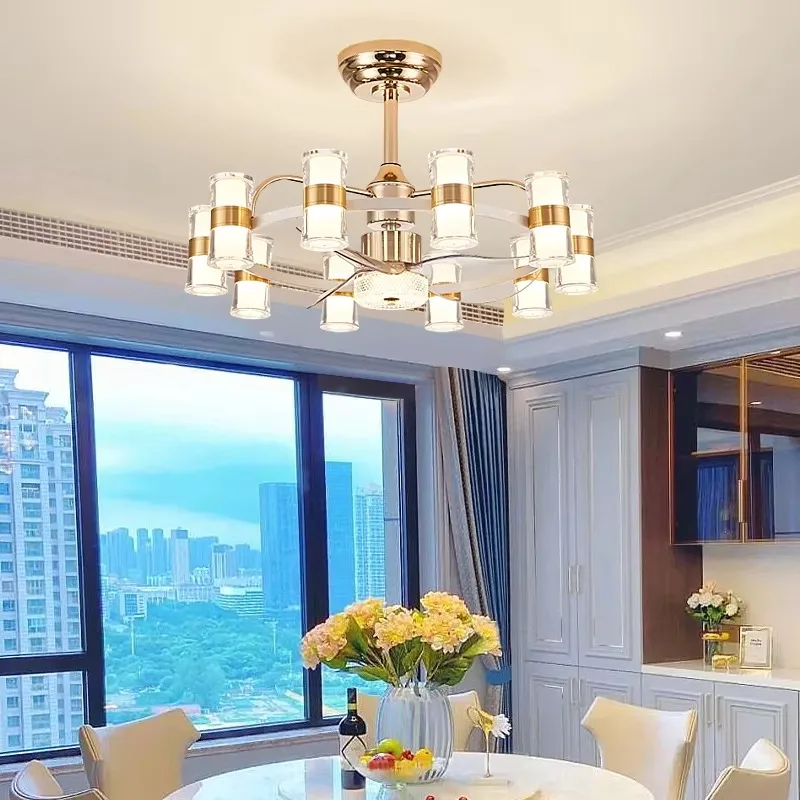 

Luxury Gold Light Emitting Diode Chandelier Lighting Remote Control Fancy Chandelier Home Hotel Modern Crystal Ceiling Fan