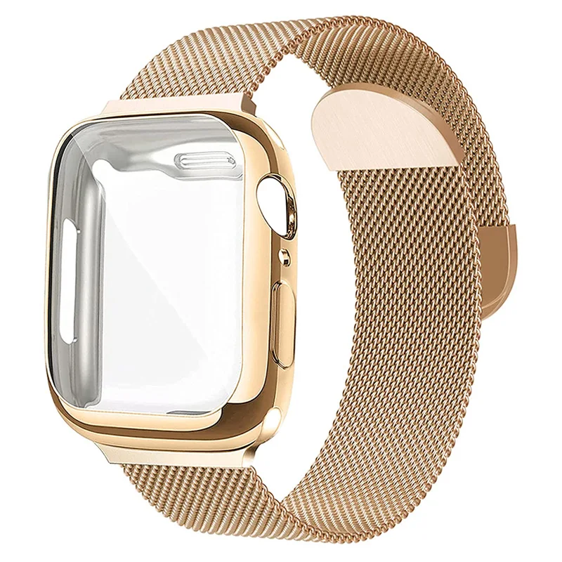 

Case+strap For Watch band 40mm 44mm 41MM 45MM 38mm 42mm Plated case+Metal stainless steel bracelet iWatch 5 4 3 SE 6 7