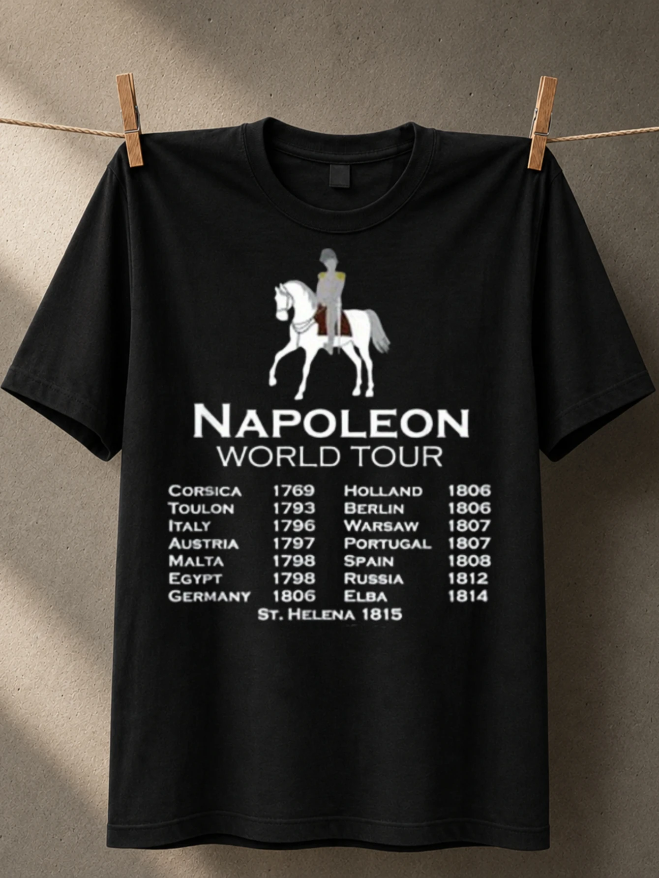 Napoleon World Tour equestrian silhouette with historic city list and clean  military typography  Unisex All T-Shirt