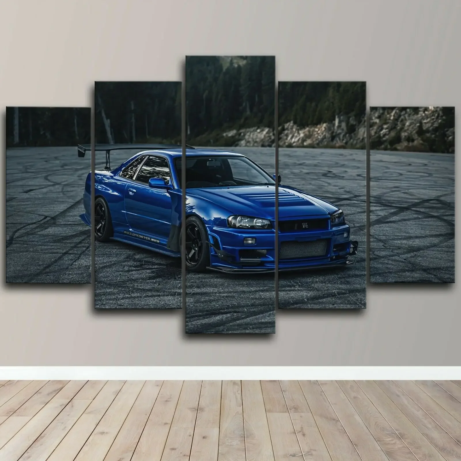 JDM Nissan Skyline Blue Modified Car Canvas Wall Art Print Home Decor HD Print Poster Room Decor Paintings 5 Panel No Framed