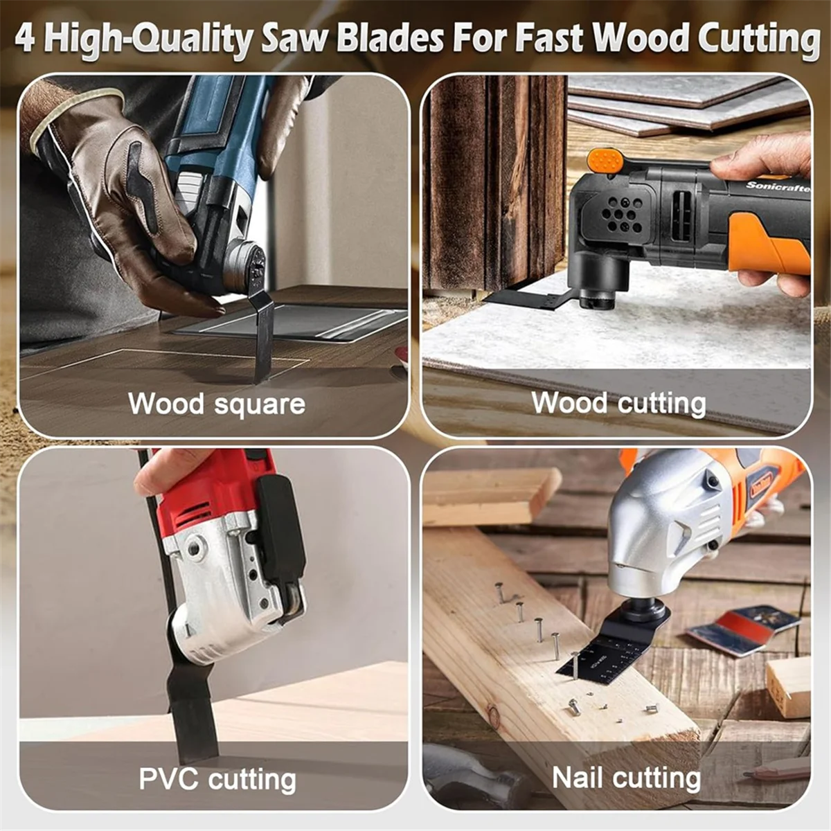 

TFBC 162pcs Oscillating Tool Sanding Pads Kit, 4pcs Triangle Sanding Pads, 4pcs Finger Sanding Pad and 4pcs Multi Tool Blades