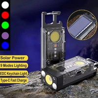 Mini EDC Solar LED Flashlight Portable Multifunctional Keychain Torch USB Rechargeable COB Camping Lantern with Strong Magnetic