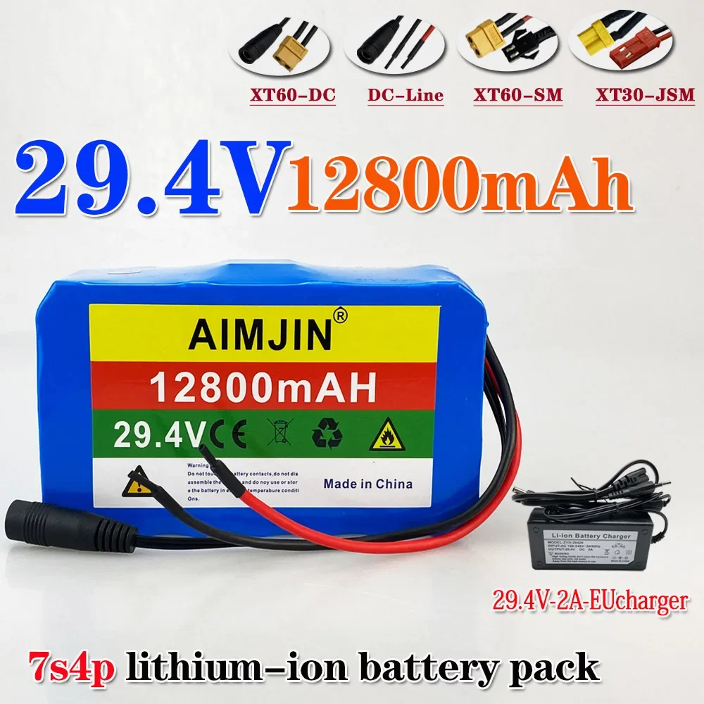 

24V 12.8Ah 7S4P 18650 Battery 29.4V 12800mAh for Rechargeable Lithium-ion Battery Pack + 29.4V Charger