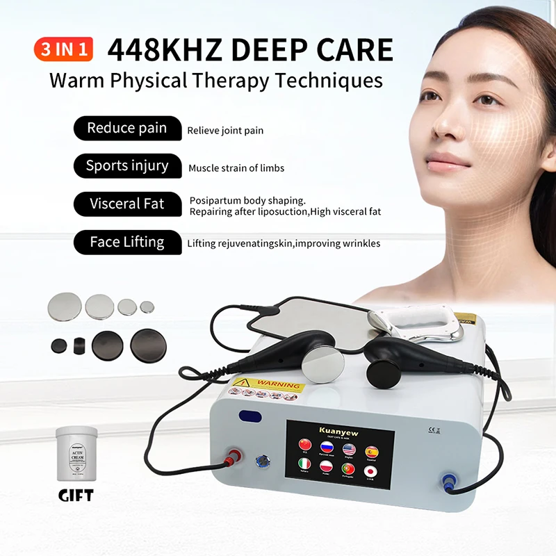 Appareil professionnel de radiofréquence haute intensité 448K INDIBA pour soins profonds, thérapie physique TECAR RET CET, amincissement, lifting RF, microcourant biologique, soulagement des douleurs musculaires, technique de physiothérapie par chaleur profonde